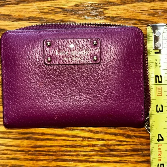Kate Spade Purple Oxblood Maroon Pebbled Leather Zippered Wallet - Picture 7 of 7